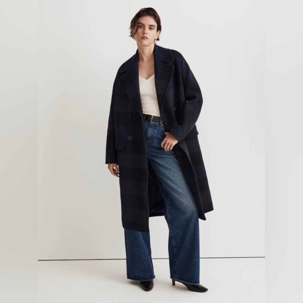 NWT Madewell Gianna Coat Blue Plaid Insulux‎ Italian Wool Size 4 Long Topcoat